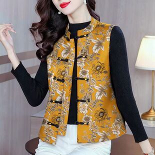 新中式 秋冬夹棉高级感气质坎肩背心外搭上衣 国风马甲女2025新款