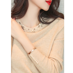 女装 2024年新款 上衣气质圆领镶钻早秋内搭外穿针织衫 长袖 春秋时尚