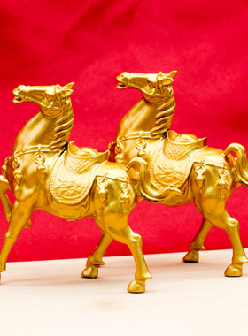金色马上发财摆件家居桌面工艺品马到成功生肖马金属战马摆件