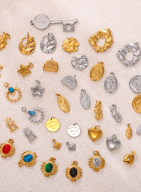 伊腾ins时尚蓝松石吊坠五角星电镀手工diy项链不锈钢镀18k金饰品