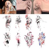 国风水墨九尾狐果汁纹身手绘草本持久永久防水酷潮辣妹手臂锁骨
