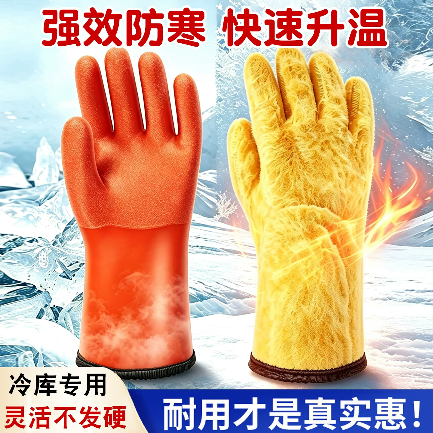 佳护防寒手套加绒加厚防水防寒保暖冷库专用耐磨防滑厚手套男女