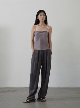 Cha 官方 | io adesso futura 灰紫色麻混纺萝卜裤