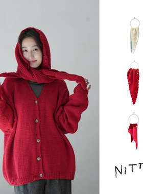 Cha官方 |NITTO 25秋冬 意大利手工羊毛羊绒纯色撞色三角披肩围巾