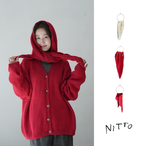 Cha官方 |NITTO 25秋冬 意大利手工羊毛羊绒纯色撞色三角披肩围巾