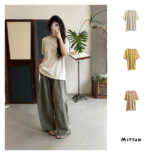 Cha 官方｜MITTAN 26春夏 草木染赭石染棉麻混纺圆领半袖Tee 多色