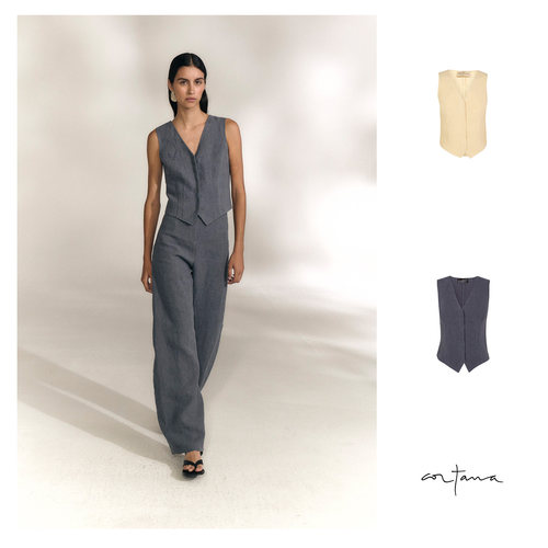 Cha 官方｜Cortana 26春夏 COSTA VEST亚麻V领修身纽扣马甲 多色