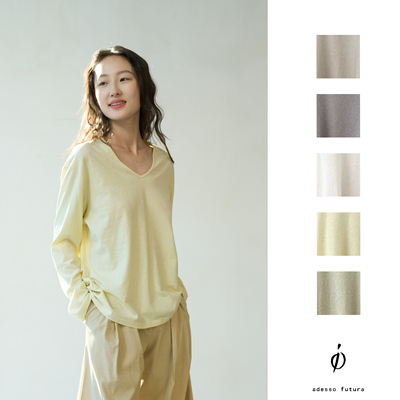 io天然有机棉麻V领百搭长袖