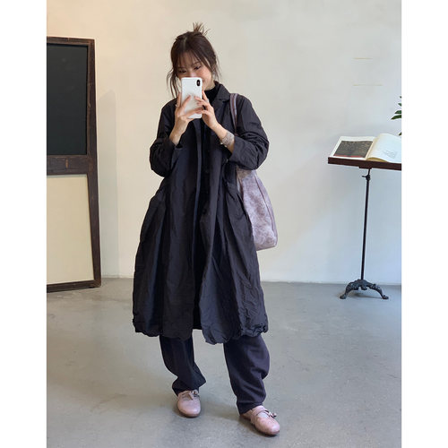 Cha 官方｜Pas de Calais 26秋冬 水洗有机棉小格纹西装大衣外套