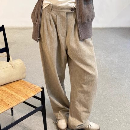 Cha 官方 | Aviva Jifei Xue 25秋冬 人字纹三褶棉混纺羊毛裤