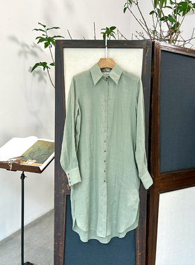 Cha 官方 | Cortana Rami 海水绿苎麻中长款衬衫