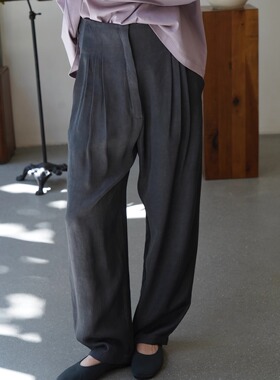 Cha 官方 | Cortana 25早秋 ECLIPSE 粘纤冷染烟灰色高腰长裤