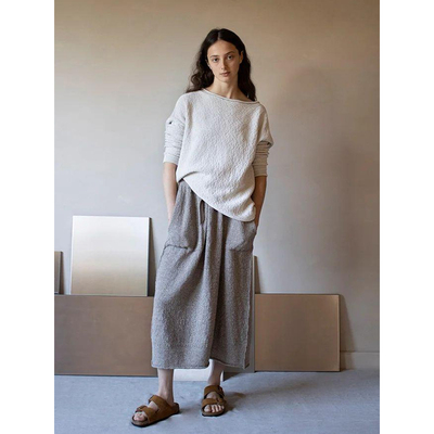 JAMBUL卷边一字领套头毛衣