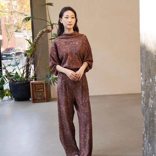 Cha官方 | Cortana 26早春ASTRID真丝印花褶皱上衣裤子连衣裙套装