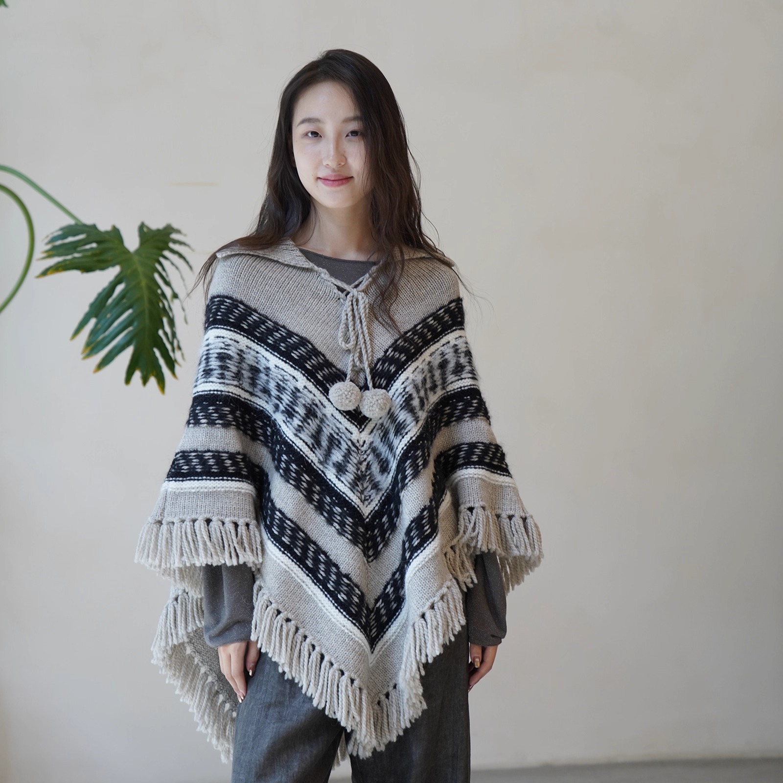 Cha官方 |Antik Batik 25秋冬 JAQ 羊驼毛条纹系带流苏披肩围巾