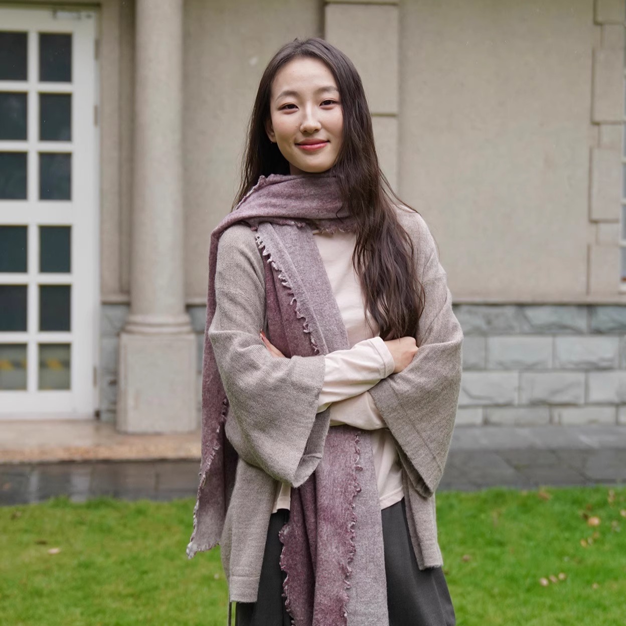 Cha 官方 | Softheart 25秋冬 真丝羊绒混纺手工印染圈纱披肩围巾