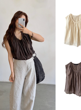 Cha 官方 | Elsa Esturgie 26春夏 pastel 棉麻抽褶U领上衣