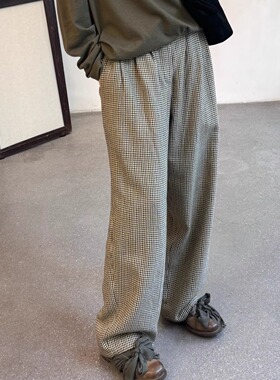 Cha 官方 | Aviva Jifei Xue 25秋冬 羊毛色织千鸟格三褶直筒裤