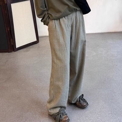 Cha 官方 | Aviva Jifei Xue 25秋冬 羊毛色织千鸟格三褶直筒裤