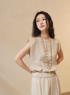 Cha 官方 | Cortana 26早春 ELLIS 粘纤亚麻混纺提花条纹无袖上衣