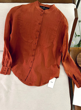 Cha 官方 | Cortana LIS 自然质感 红色苎麻中式领衬衫