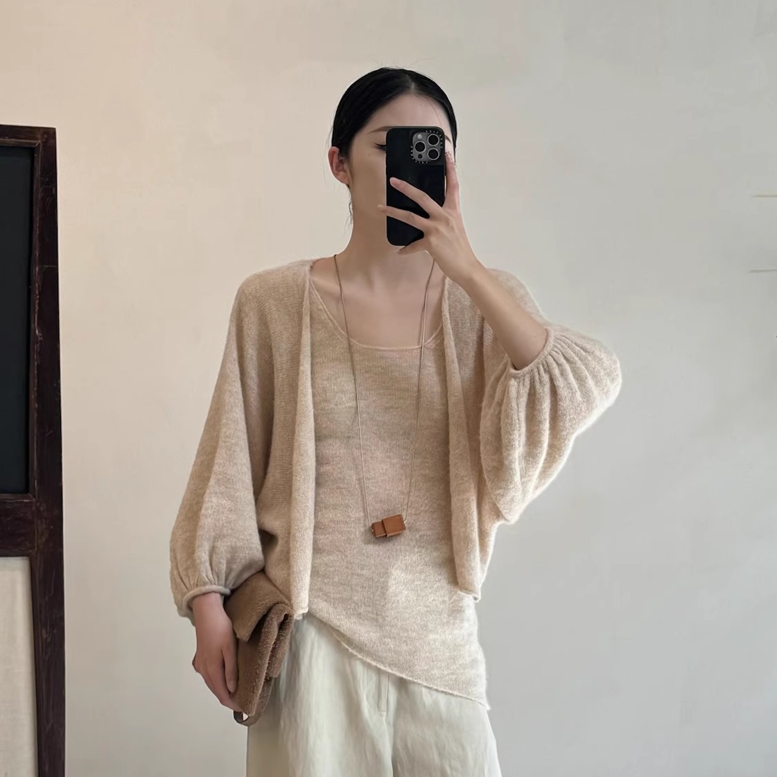 Cha | Cortana 24早秋 DELLA 羊驼羊毛短款泡泡袖针织开衫