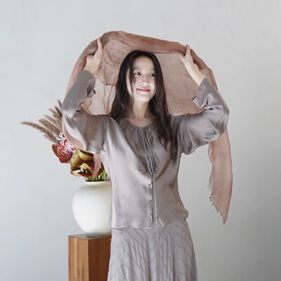 Cha 官方 | Softheart 25秋冬 手工点染丝羊绒混纺纯色披肩围巾