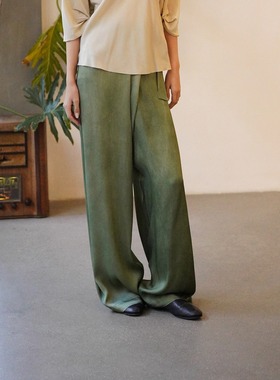 Cha 官方 | Cortana 26早春 ELEA 真丝亚麻混纺冷染高腰光泽长裤