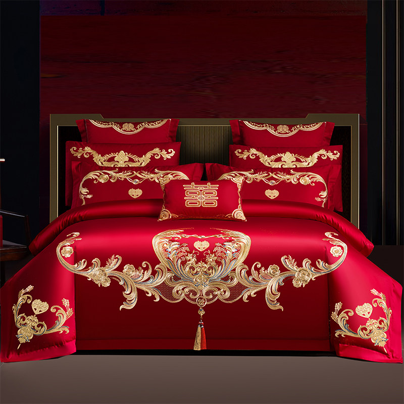 良缘阁结婚全棉四件套大红色纯棉龙凤刺绣婚庆陪嫁新婚床上用品,床上用品,婚庆床品套件,淘宝优惠券,粉丝福利购,淘宝优惠卷