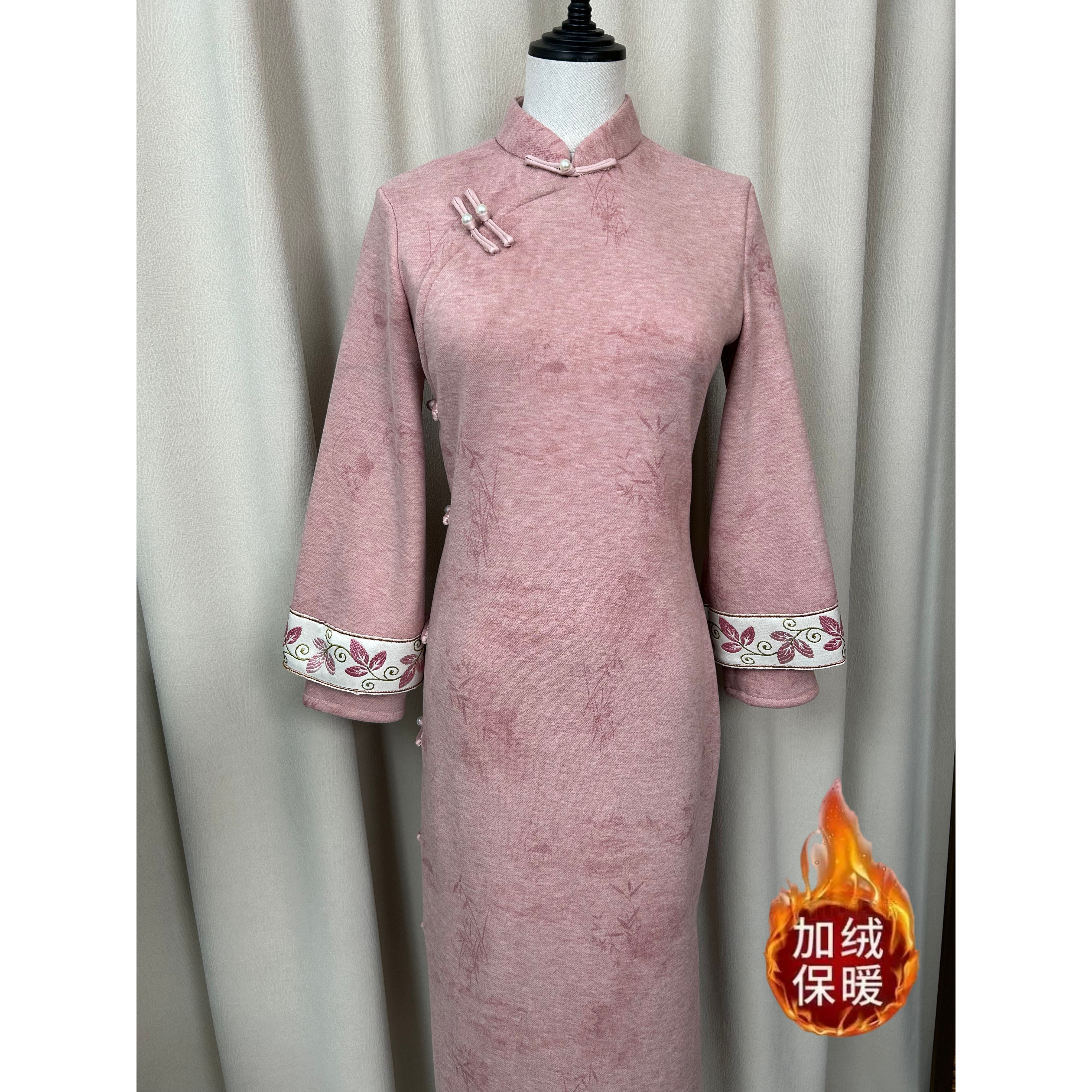 ③冬款加绒加厚长款古法旗袍2025新款年轻款女复古修身长袖