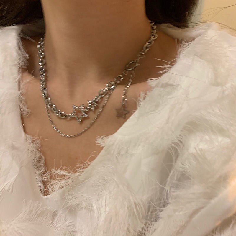 星星项链女y2k辣妹叠戴锁骨链爵士舞嘻哈街舞配饰潮酷走秀颈链