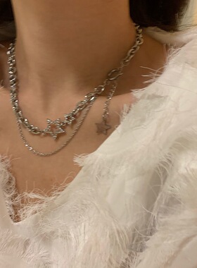 星星项链女y2k辣妹叠戴锁骨链爵士舞嘻哈街舞配饰潮酷走秀颈链