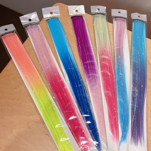 女童街舞发饰彩色编发彩绳假发挂耳染色发片儿童甜酷无痕假发片