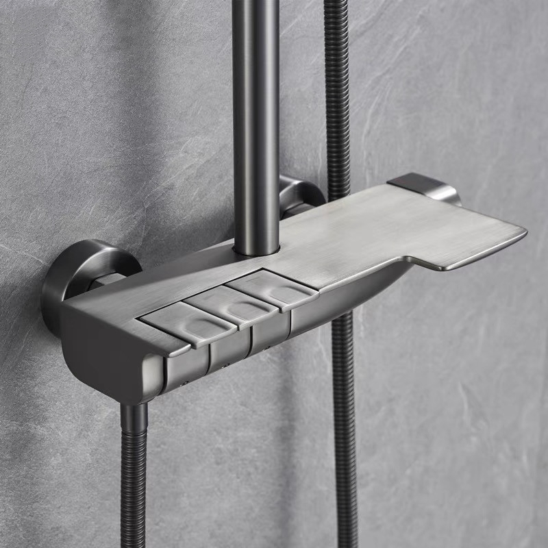 栢颐家枪灰色黑抖音网红全铜淋浴花洒套装钢琴哆唻咪按键定恒温记