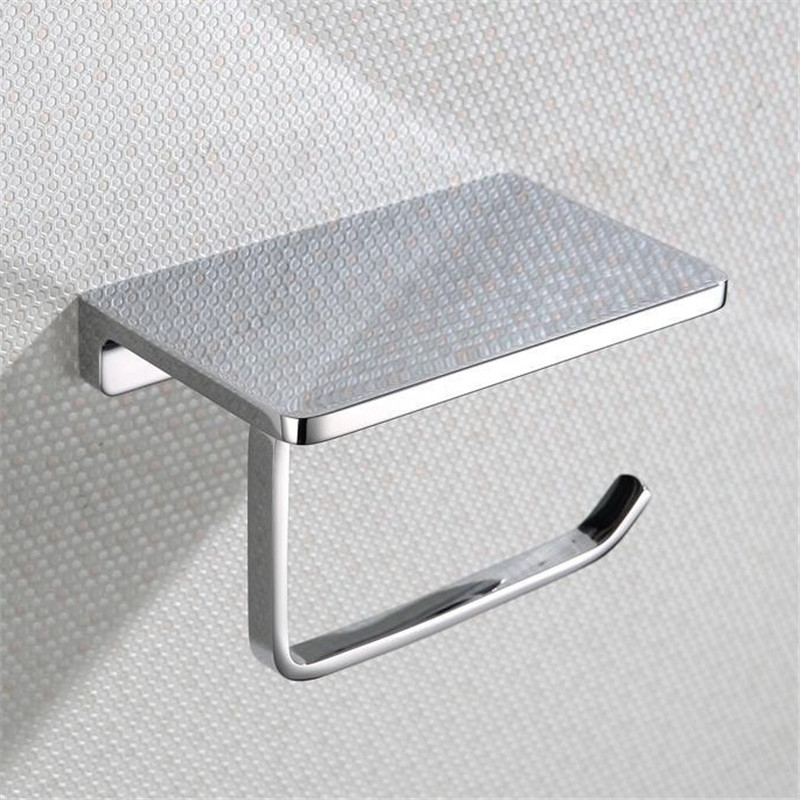 栢颐家浴室间加厚卷纸器纸巾架银色挂墙式打孔带置物板简约设计单