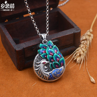 纯银彩色凤凰吊坠复古时尚