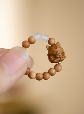 天然4MM印度迈索尔老山檀戒指九尾狐好运桃花戒指闺蜜礼物