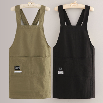 纯色防水背带围裙宠物店理发厨房光滑布料简约工装围腰男女工作服