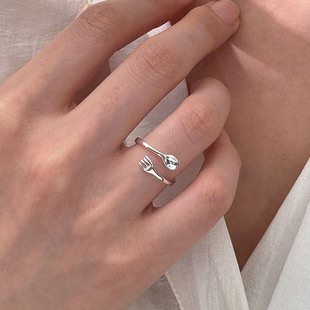 【两件包邮】趣味勺子叉子戒指女时尚设计创意百搭开口指环小众个
