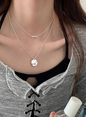 【两件包邮】双层字母水滴吊坠项链女韩版时尚个性百搭S925镀银锁