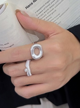 【两件包邮】拉丝磨砂圆环戒指女小众设计感百搭时尚S925镀银开口