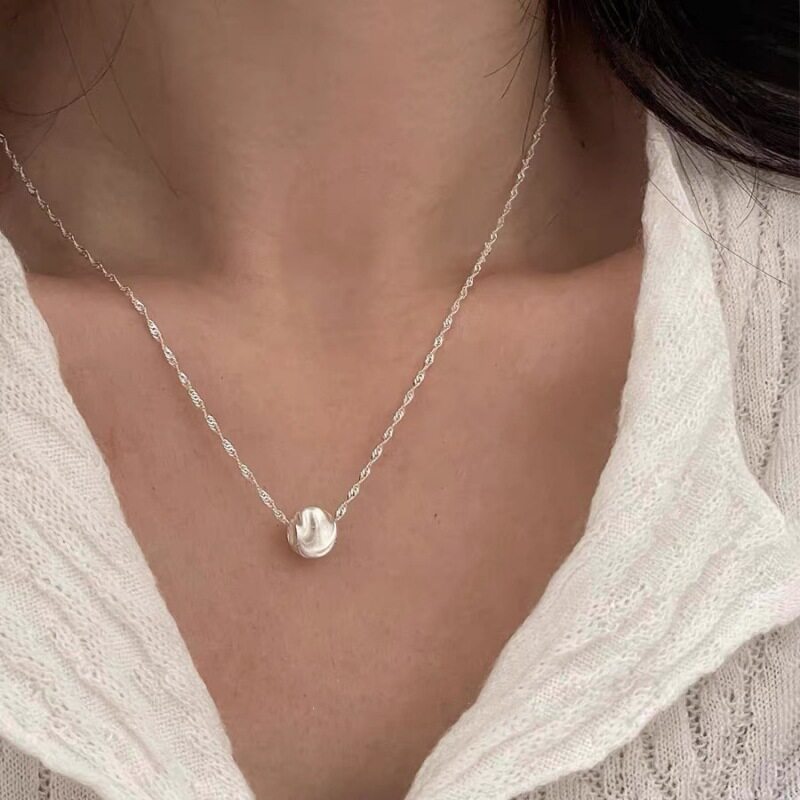 S925镀银精致猫眼圆珠项链女简约时尚个性百搭叠戴气质锁骨链ins