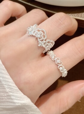 S925镀银云朵镂空开口戒指女