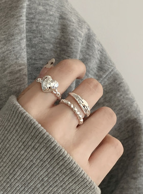 【两件包邮】轻奢高级感鱼鳞纹爱心戒指女时尚个性精致双层开口指