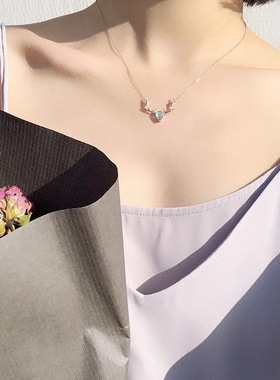 【两件包邮】韩版月光石小鹿项链女甜酷复古时尚气质百搭麋鹿角锁