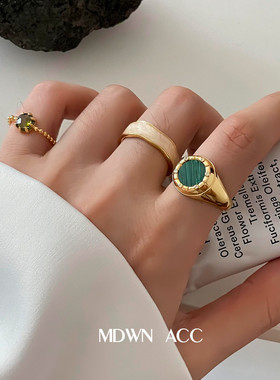 【两件包邮】甜酷几何拼色戒指女韩版时尚个性S925银波浪开口指环