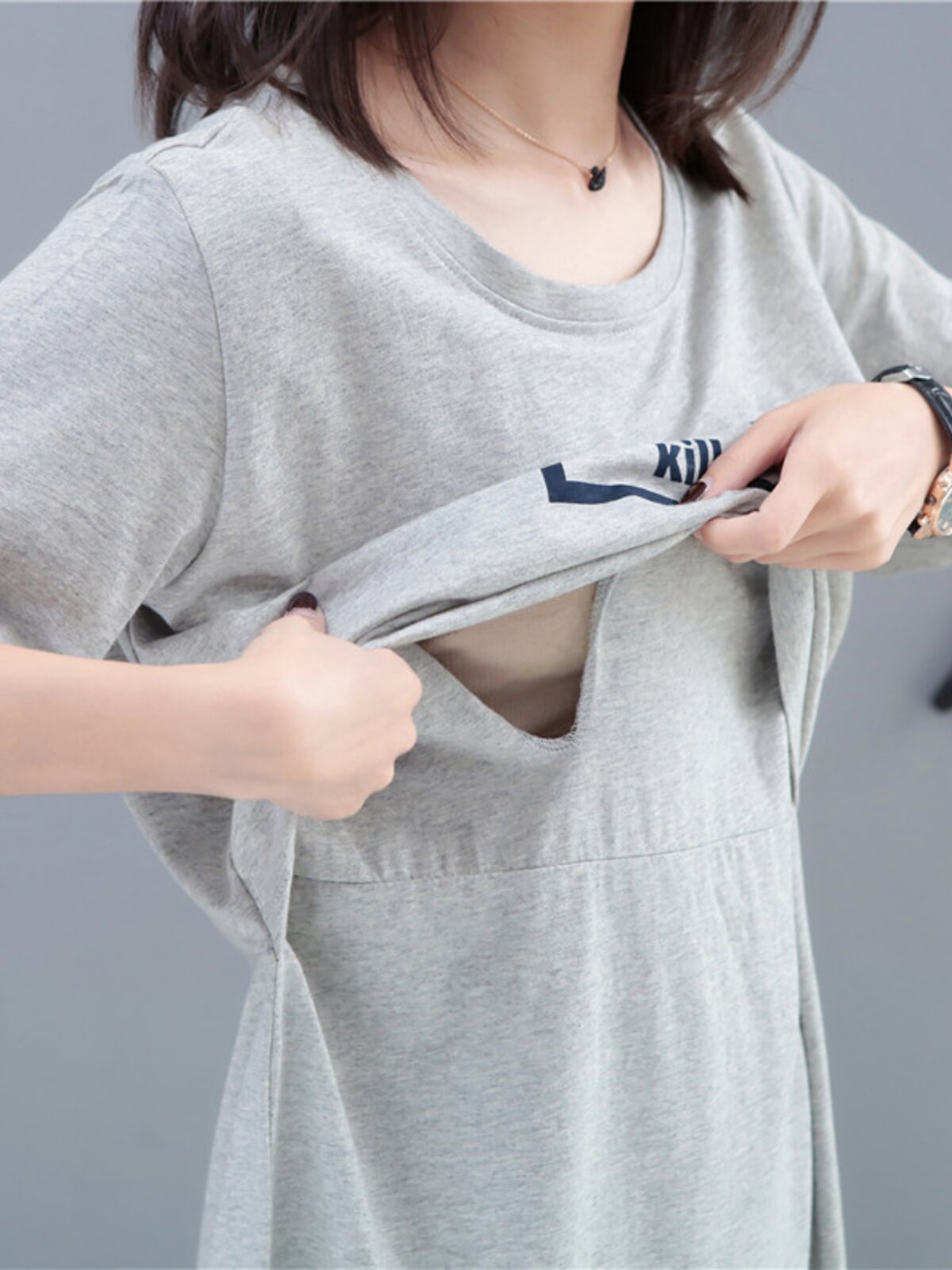 봄여름 임산부를 위한 수유복 산후수유 겸용 잠옷 패셔너블하고 루즈한 수유복