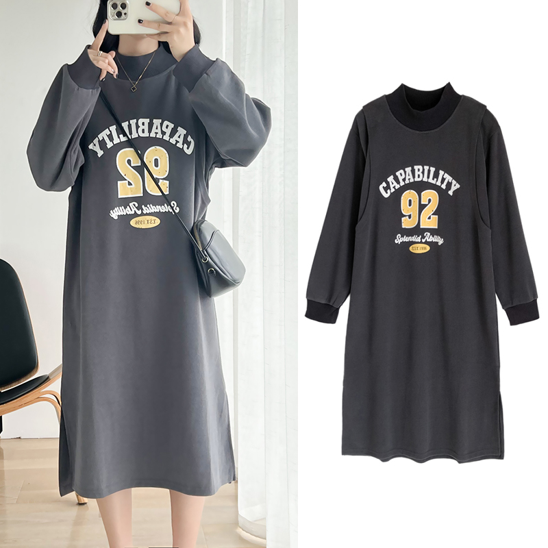 哺乳衣外出辣妈款春秋装长袖连衣裙潮妈外穿孕妇喂奶衣服长款卫衣