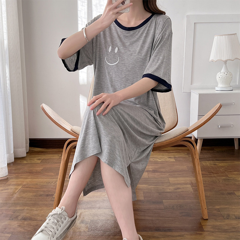 임산부 수유 여름 잠옷 플러스 사이즈 롱 드레스 모달 산후 나들이 얇은 잠옷 간호복