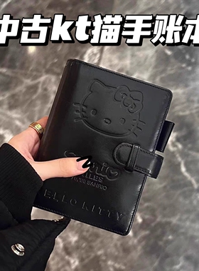 中古小猫咪黑色皮质a7手账本学生高颜值便携笔记本日记本ins简约